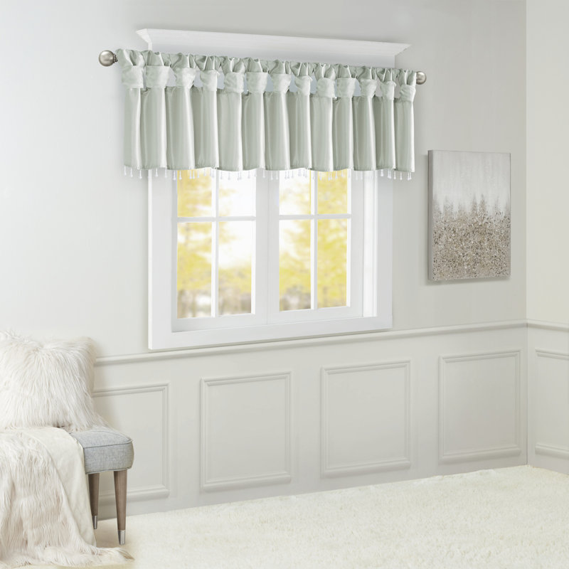 Dusty Aqua Faux Silk Tab Top Valance with Beads