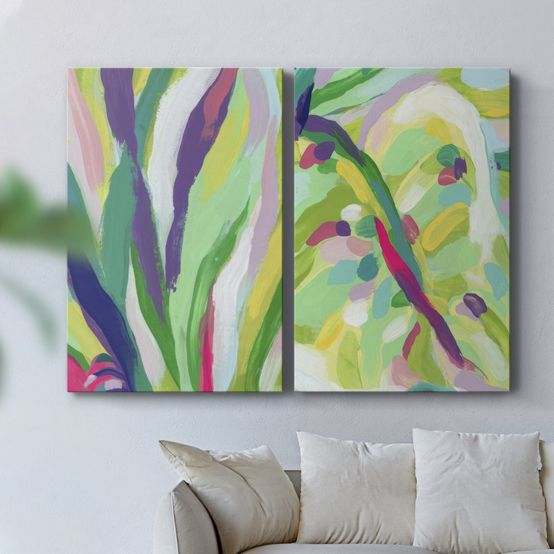 Toile tendue brillante avec abstraction tropicale V-Premium - prête à être accrochée, H 18 po x l 24 po