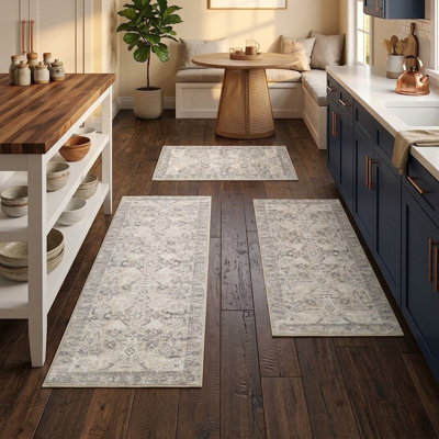 3 Piece Boho Anti-Fatigue Kitchen Rug Set with Non-Slip Washable Faux Wool