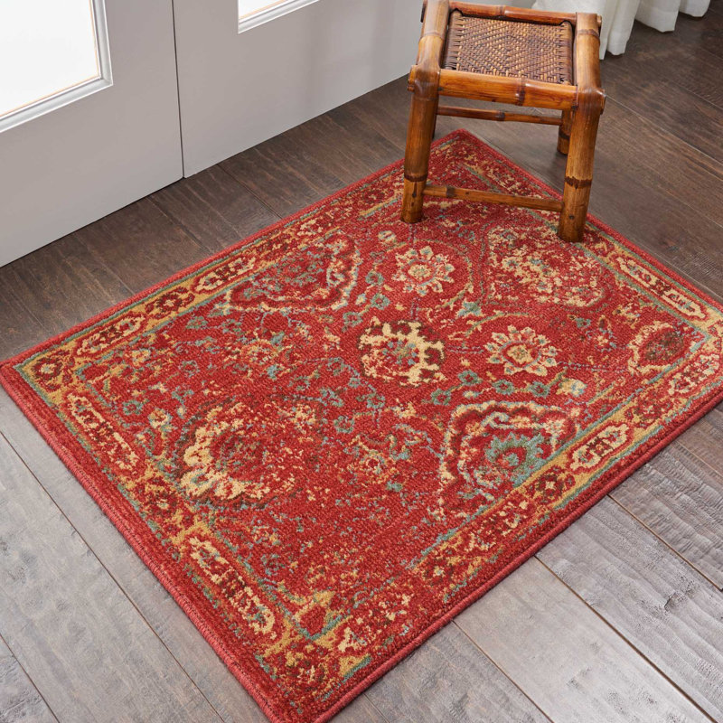 Tapis rouge d'inspiration persane Anastasia, Rectangle 2 pi x 2 pi 9 po
