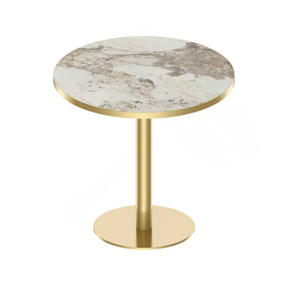 Table bistro ronde de 31,5 pouces avec plateau en faux marbre et plateau en métal robuste, facile à assembler, diamètre de la structure en métal robuste