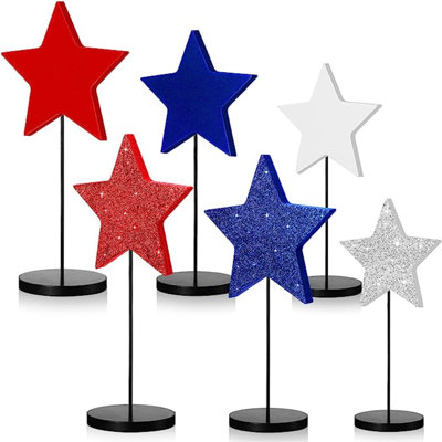 Ensemble de 6 blocs d'étoiles debout de la Fête de l'Independence du 4 juillet en bois scintillant avec signe astrologique et décoration de la maison de campagne