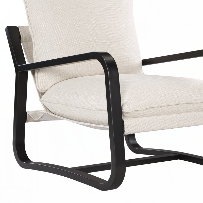 Blaire Sling Chair Upholstered in Oatmeal Fabric with Metal Frame, Beige