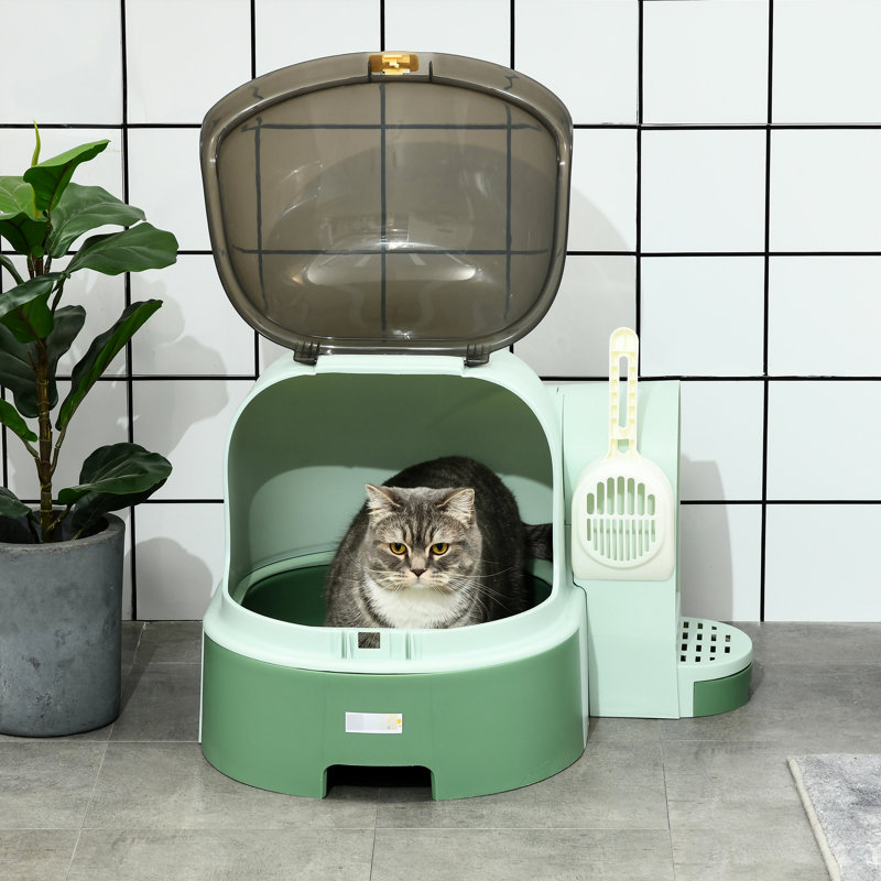Litière couverte avec couvercle, sans effort pour maintenir le plateau amovible, porte large pour l'entrée et la sortie confortables du chat, espace futuriste - apparence de la capsule, espace douillet, assainisseur d'air Keep It Pleasant,