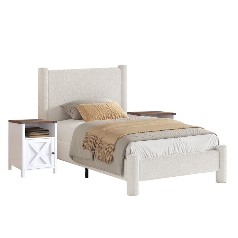 Ensemble de chambre à coucher avec lit 3 pièces Boucle, Twin, Blanc