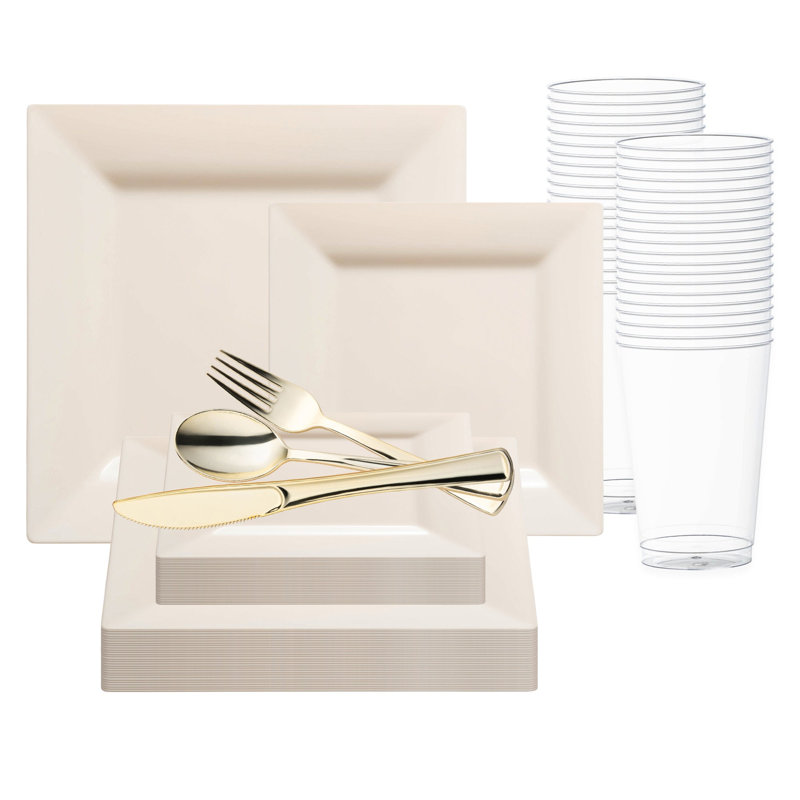 Ivory Square Plastic Wedding Value Set - 120 Settings