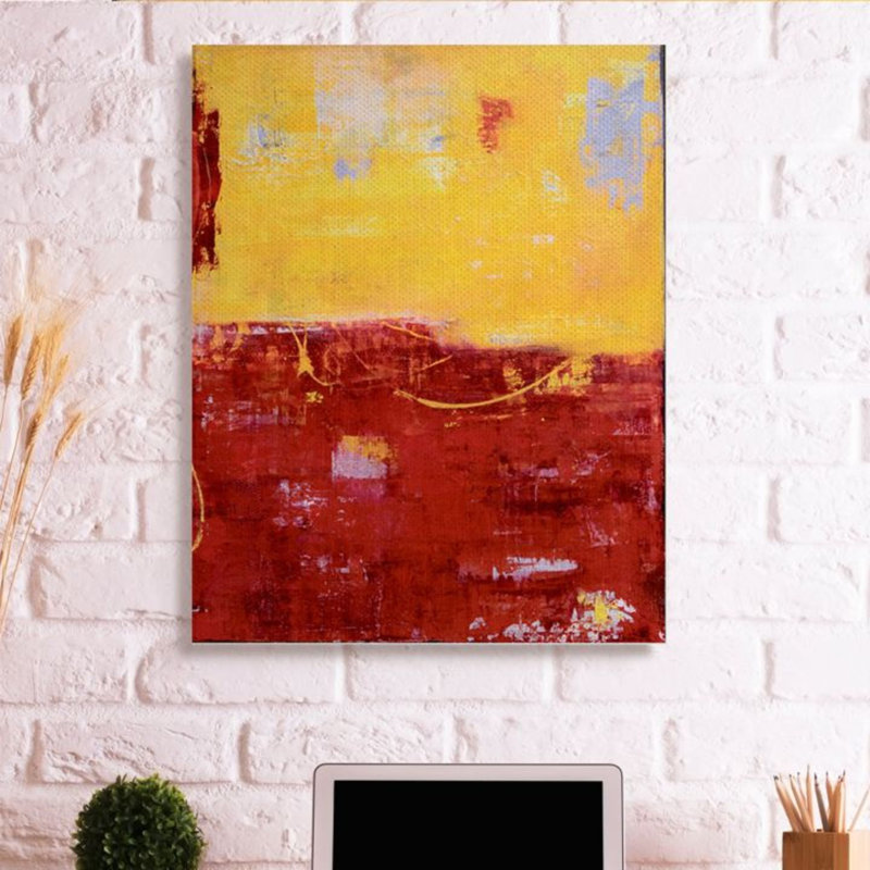 «Red and Yellow Color Block with Horizon Line» par Erin Ashley - reproduction d'art, H 48 po x l 36 po, Toile tendue