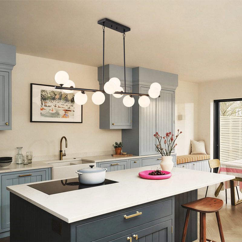 Arqam 11 - Light Dimmable Kitchen Island Linear Chandelier White Bubble Chandelier Sphere Chandelier