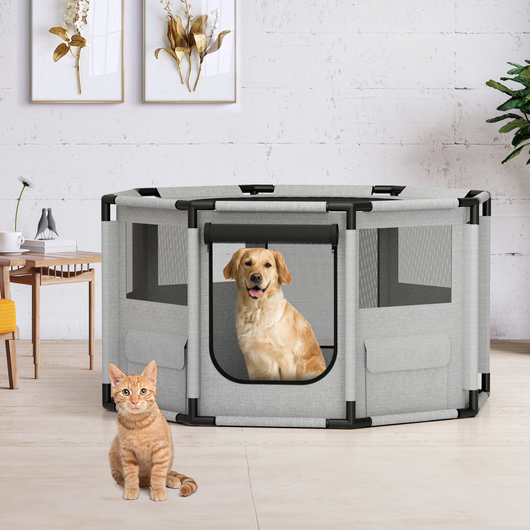 1 Dog Playpen, Portable Oxford Fabric Dog Fence with Steel Pipe, Octagon Dog Crate Pirecart 