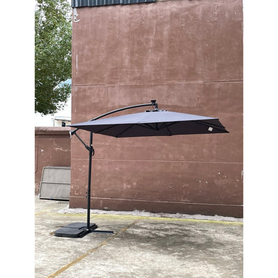 Parasol carré carré de 8X2,5M avec parasol solaire à DEL 8 lumières avec manivelle et base transversale pour terrasse de jardin et abri de piscine extérieur