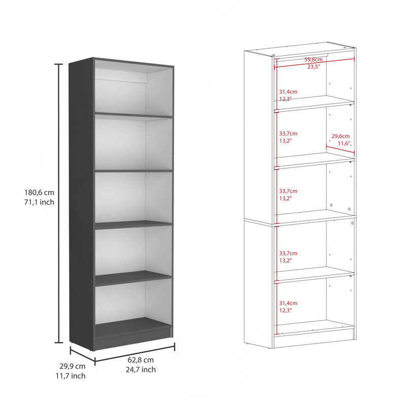Ensemble de bibliothèque 2 pièces Layton, 49 po de largeur avec 8 tablettes et armoire double porte, ensemble de salon Gris mat - blanc