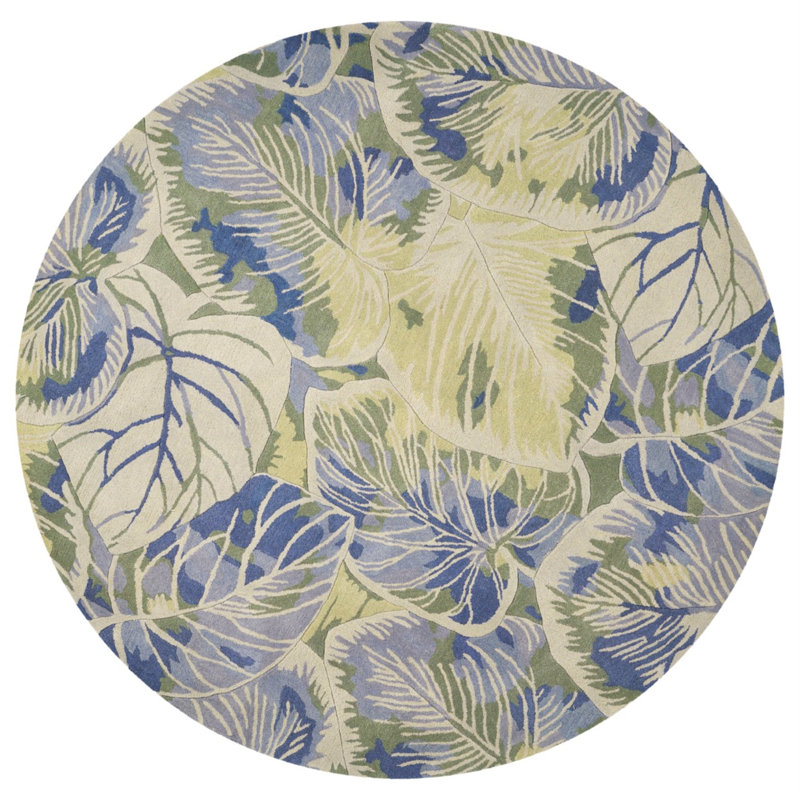 Tapis bleu / vert en laine touffeté à la main Remington, Tapis de couloir beige