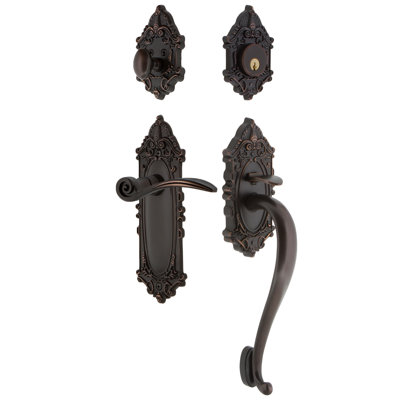 Nostalgic Warehouse Victorian Plate S Grip Handleset with Single Cylinder Deadbolt and Swan Lever