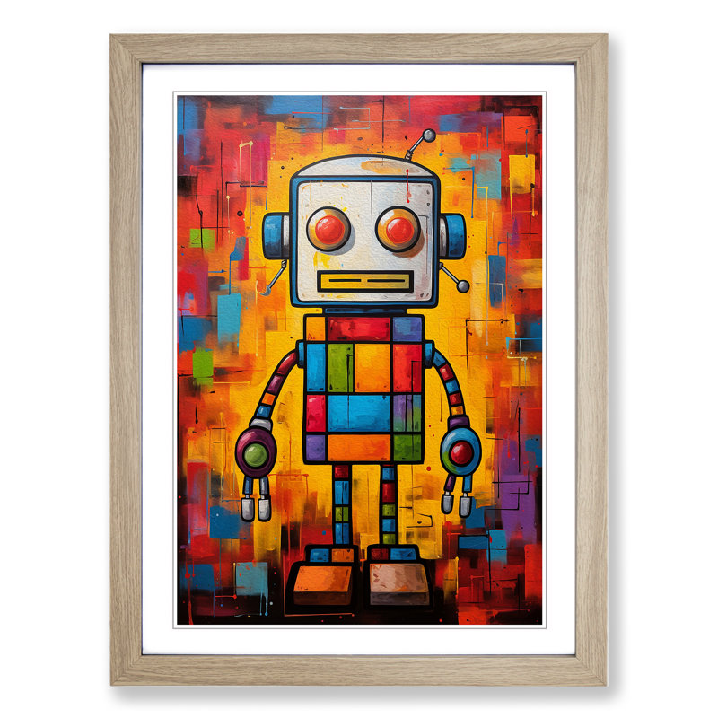 Robot Colour Field - Single Picture Frame Print on Wood, Oak, 64cm H x 46cm W x 2cm D