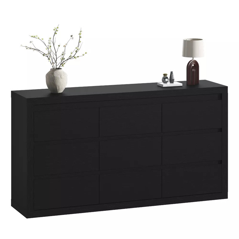 Commode 9 tiroirs moderne en bois avec design sans poignée, large commode de rangement pour le salon de la chambre à coucher