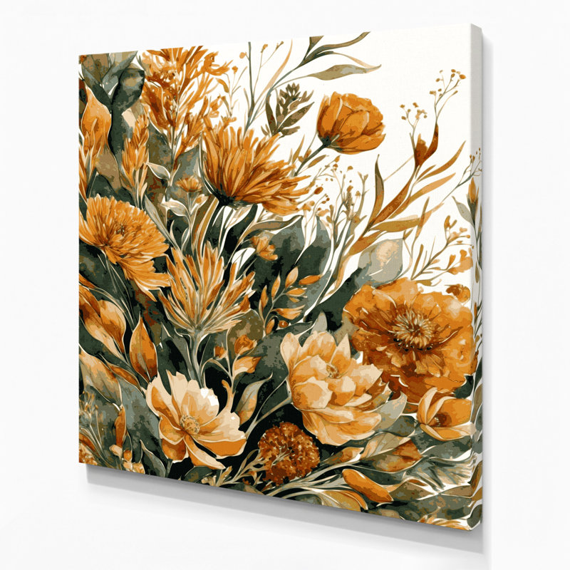 "Watercolor Floral 52", art mural sur toile brune, H 8 po x l 8 po