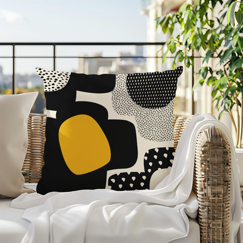Coussin carré intérieur / extérieur pia, H 17 po x l 17 po, Jaune / noir / blanc cassé