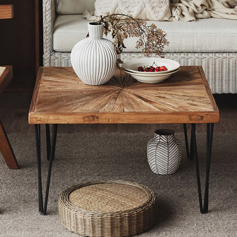 Brown Black Solid Wood Iron Square Coffee Table