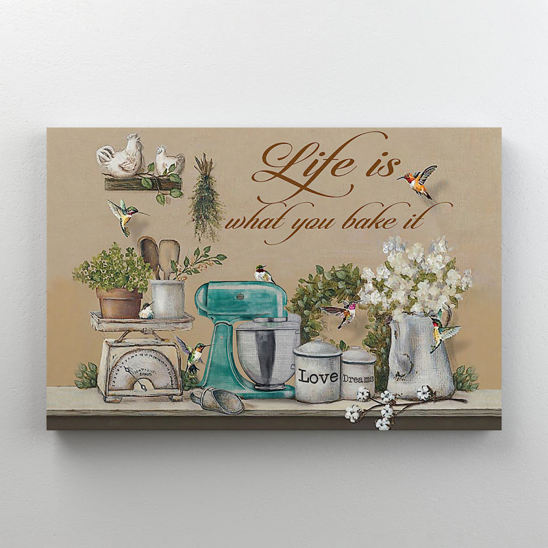 Équipement de cuisson dans la cuisine des plantes - Life Is What You Bake It - 1 pièce, impression d'art graphique rectangulaire sur toile tendue