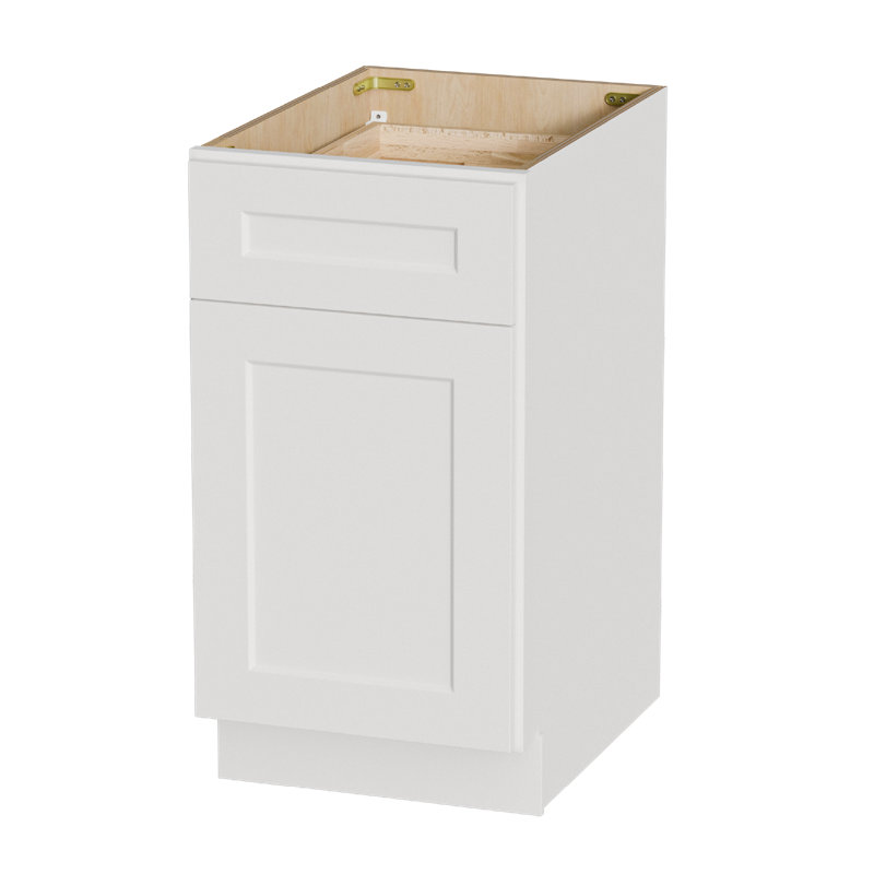 Armoire de base à porte simple en bois massif blanc Shaker, pour tablette de rangement de cuisine, de buanderie et de salle de bain, tiroir à fermeture en douceur. Prêt à assembler