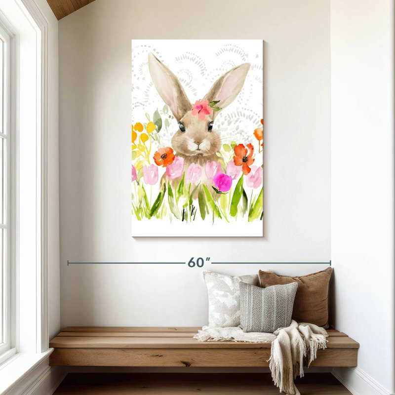 Fleurs d'avril et lapin I, H 45 po x l 30 po