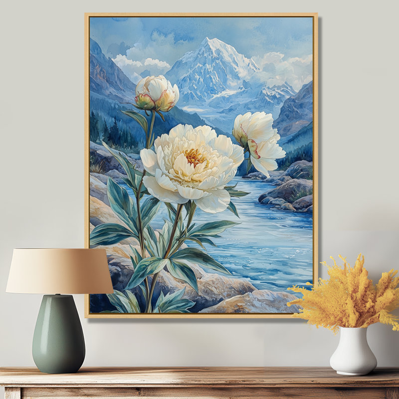 Geovanny White pivoines et les eaux glaciaires I - pivoines, art mural, H 40 po x l 30 po, Reproduction avec cadre flottant
