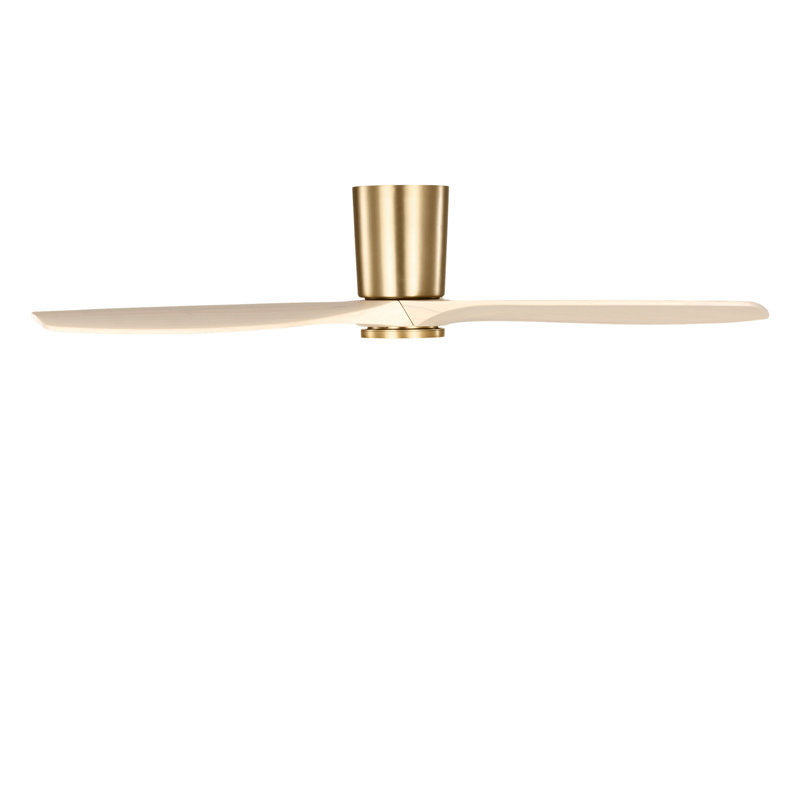 Seyra Smart Hugger LED Ceiling Fan, 52" Wide, Washed White Oak, Burnished Brass