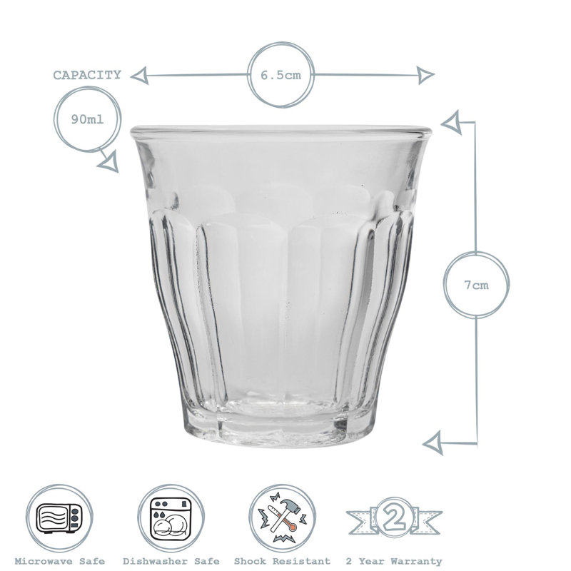 Duralex - Picardie Shot Glass Espresso Cups - 90ml Drinking Glasses - Clear, 6