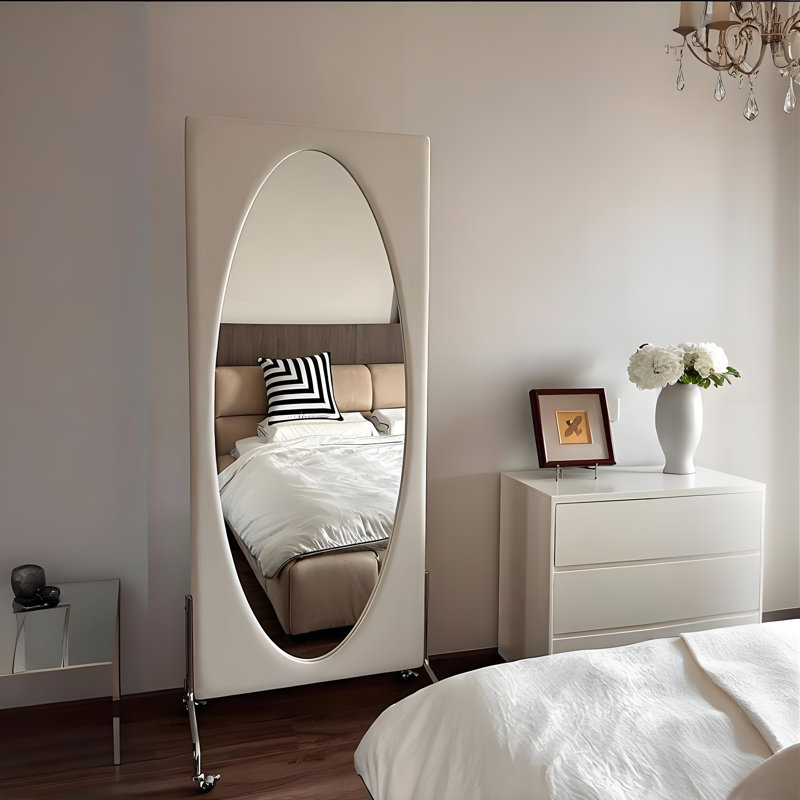 70.87"H Oval Full-Length Mirror, Movable Floor Dressing Mirror for Home, Boutiques & Bridal Shops