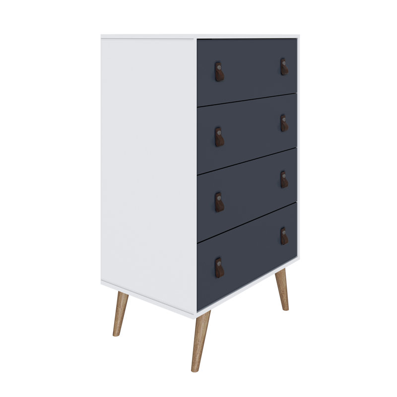 Commode 4 tiroirs l 27,2 po, Bleu foncé / Blanc