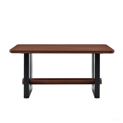 All-MDF Walnut & Black Dining Table, Modern Compact Kitchen Table for Small Spaces, Sturdy Home/Apartment Dining Room Furniture with Sleek Two-Tone Fi