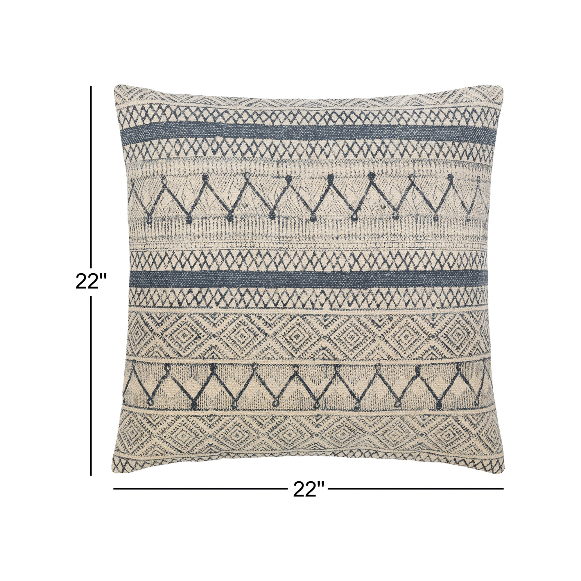 Zetta Geometric Cotton Throw Pillow, 22" x 22", Light Beige/Dark Blue, Pillow Cover Only - No Insert