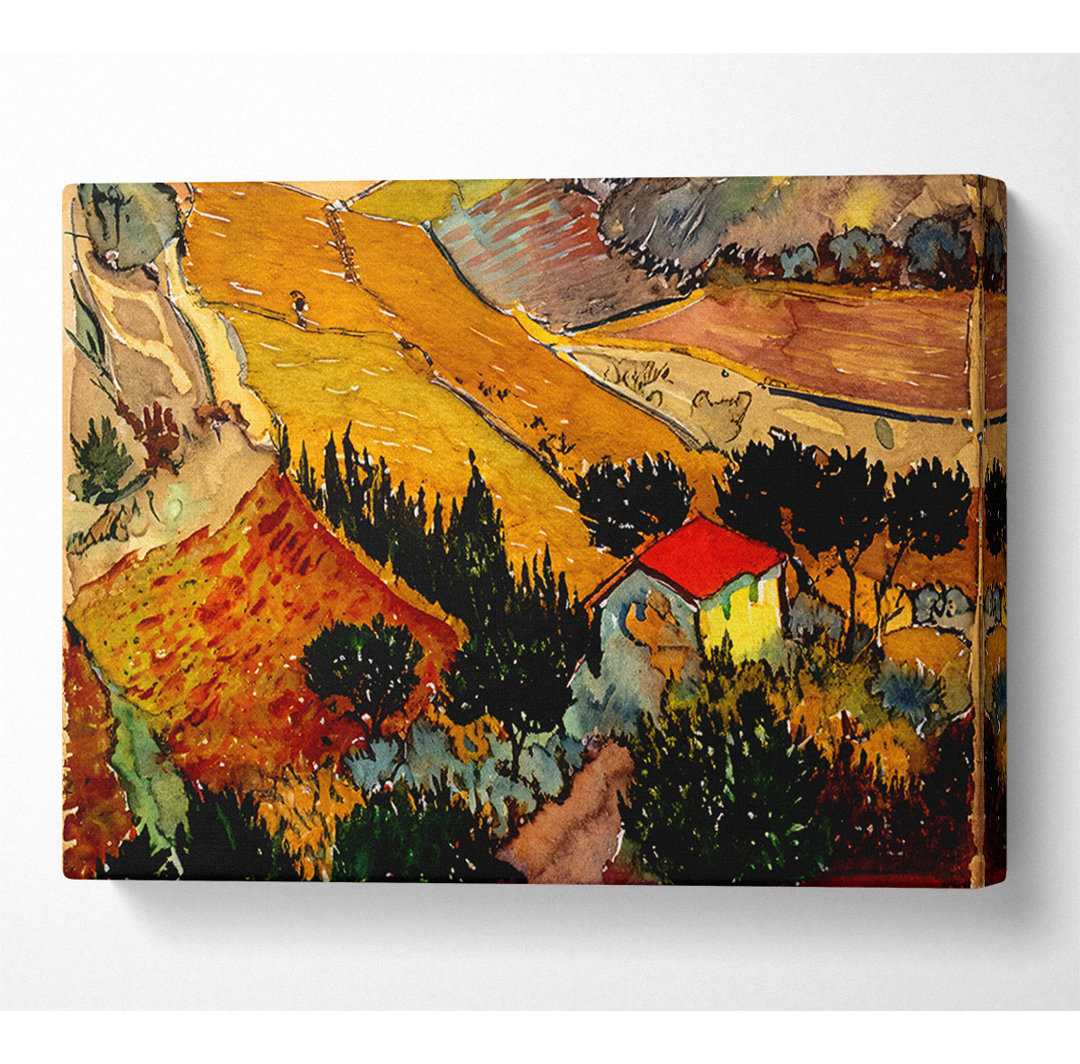 Van Gogh Landschaft mit Haus und Pflüger - Kunstdrucke auf Leinwand