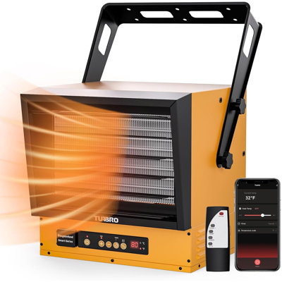 TURBRO 15,000W Electric Garage Heater, 240V Hard Wired, WiFi Enabled, Fan-Forced Shop Heater with Remote, Overheat Protection, Thermostat, 12-Hr Timer, Ceiling/Wall Mounted, ETL Listed, GH15K Smart