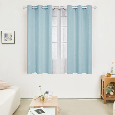 Blackout Grommet Silver Pattern Printed Curtains, 