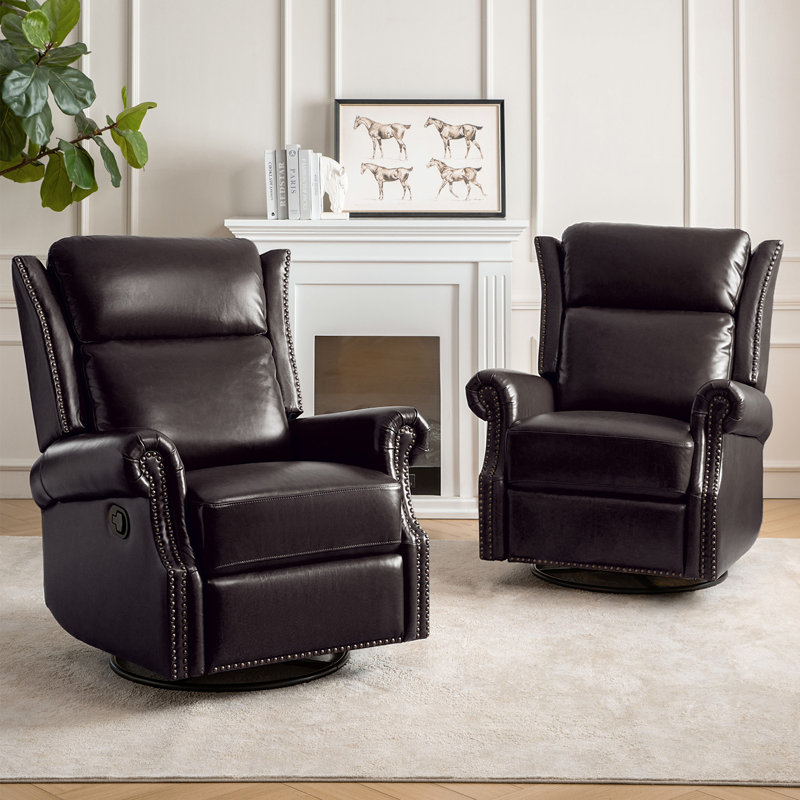 Hayliee Kelly Clarkson Home Waxed Leather Swivel Glider and Rocker Recliner (Set of 2), Espresso