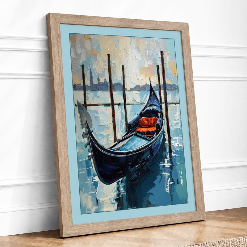Moored Gondola at Dawn Coastal - Framed Print, A3 - 42.0 x 29.7 cm, Oak