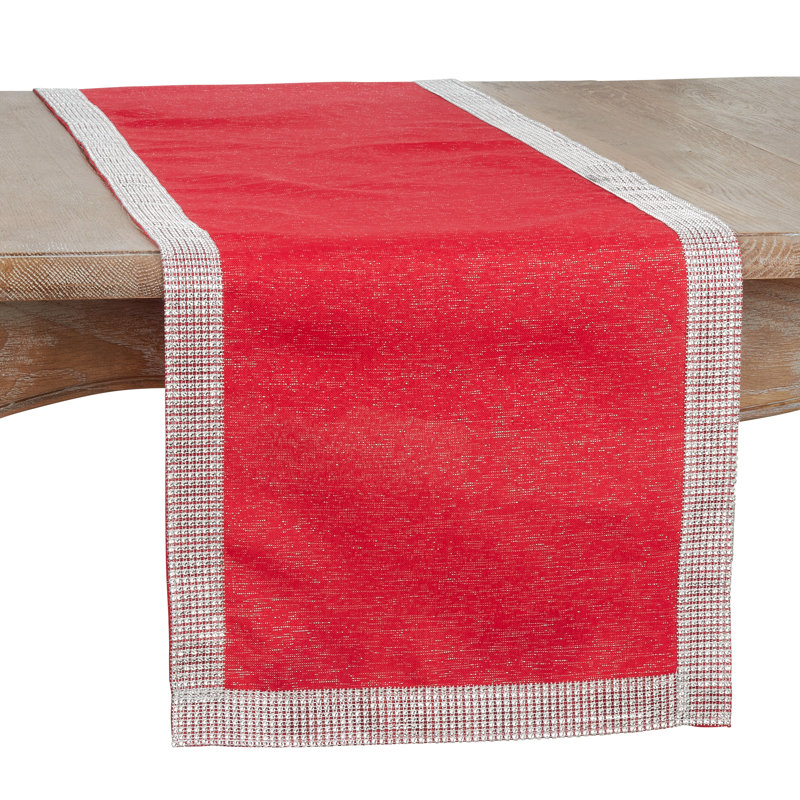 White Studded Polyester Winter Table Runner