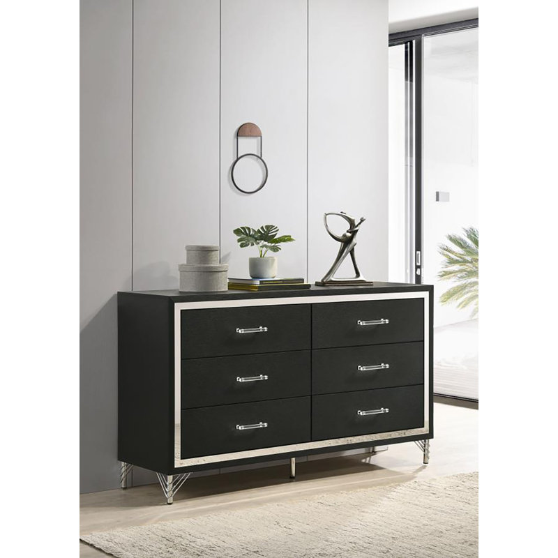 Commode 6 tiroirs Cary, Noir, noir, noir, noir