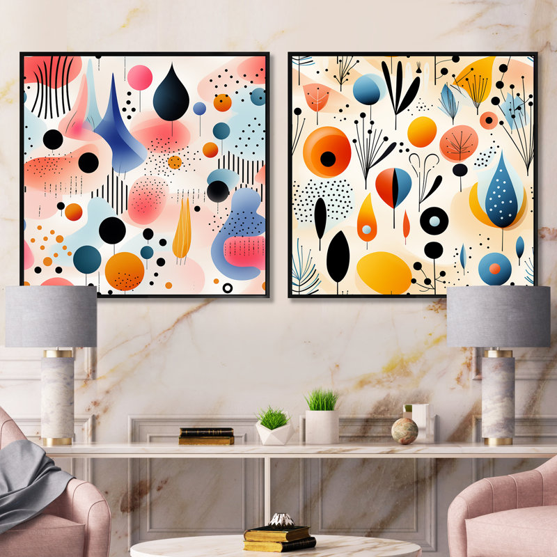 Clotaire - Ensemble de 2 collages carrés à formes abstraites, Cadre flottant noir, H 16 po x l 33 po