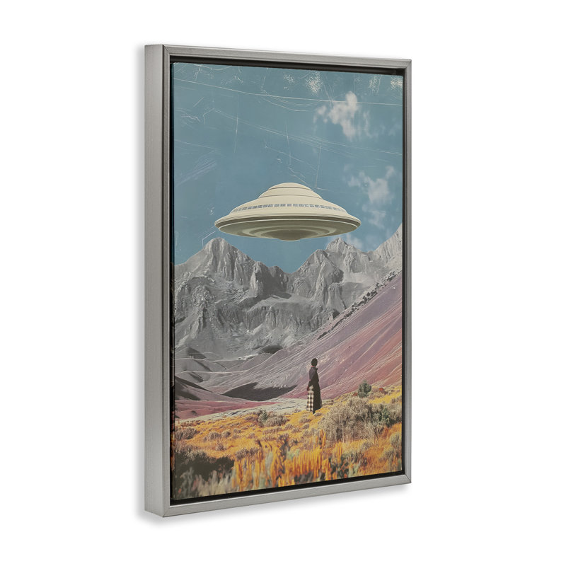 Cadre flottant UFO au-dessus de Mountain Valley, design par Wumples, H 25 po x l 17 po, Cadre flottant gris lustré