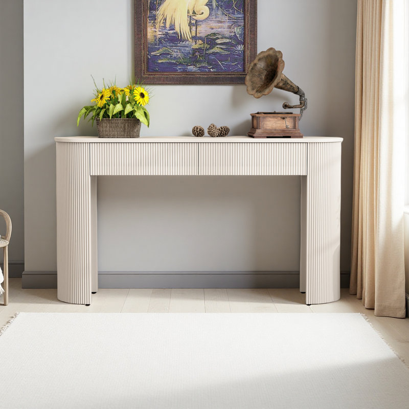 Table d'entrée avec design cannelé, console moderne avec rangement, plateau ovale et 2 tiroirs pour l'entrée et le salon