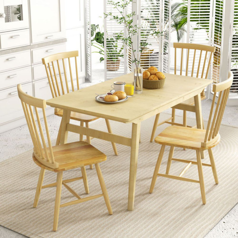 Natural Rubber Wood High Back Windsor Side Chairs