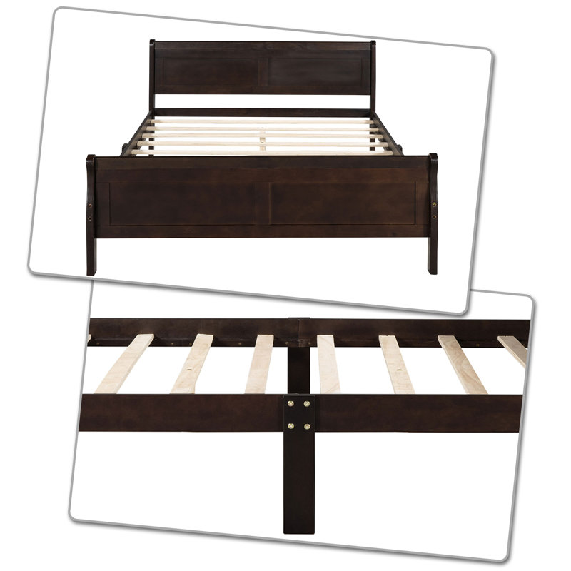Le lit plateforme Carstaffney avec tête de lit en bois et pied de support central convient aux chambres à coucher, Lit double
