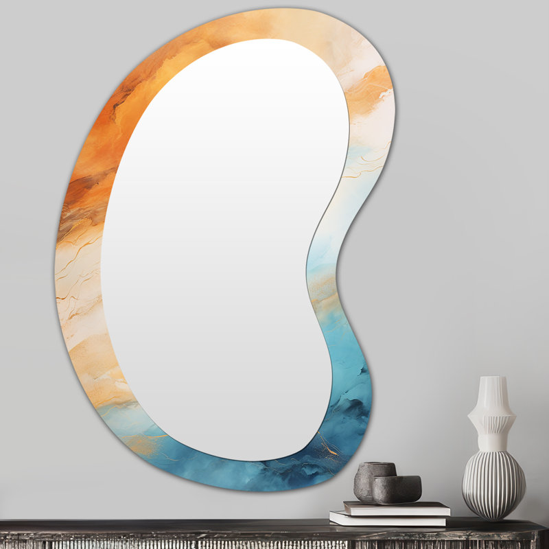 Miroir mural bleu et orange du désert I - Tachisme, 31 po x 22 po