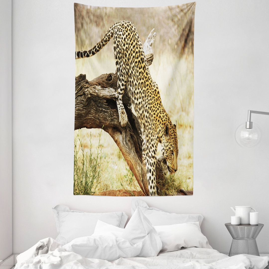 Wandteppich Leopard Wildkatze auf Baum