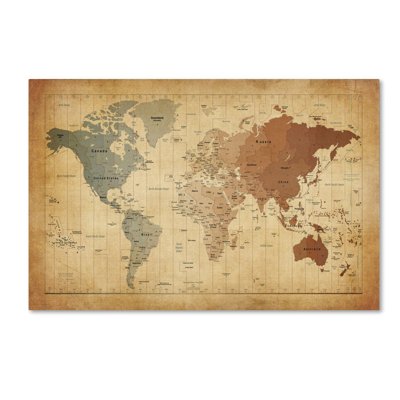 «Time Zone Map of the World», impression, H 12 po x l 19 po x P 2 po, Toile tendue