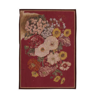 Tapis rouge / beige / jaune noué à la main de haute qualité