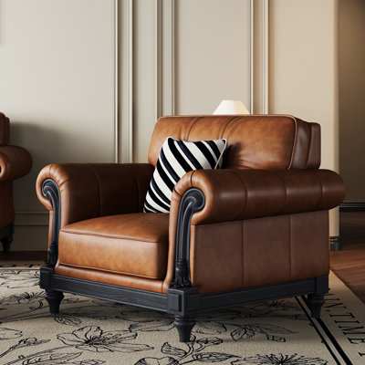 Medieval style light luxury leather sofa.