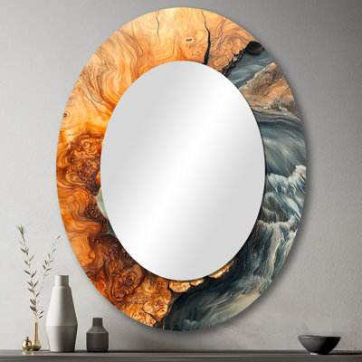 Succulent sur un dessus de rivière en bois V - miroir mural ovale vert